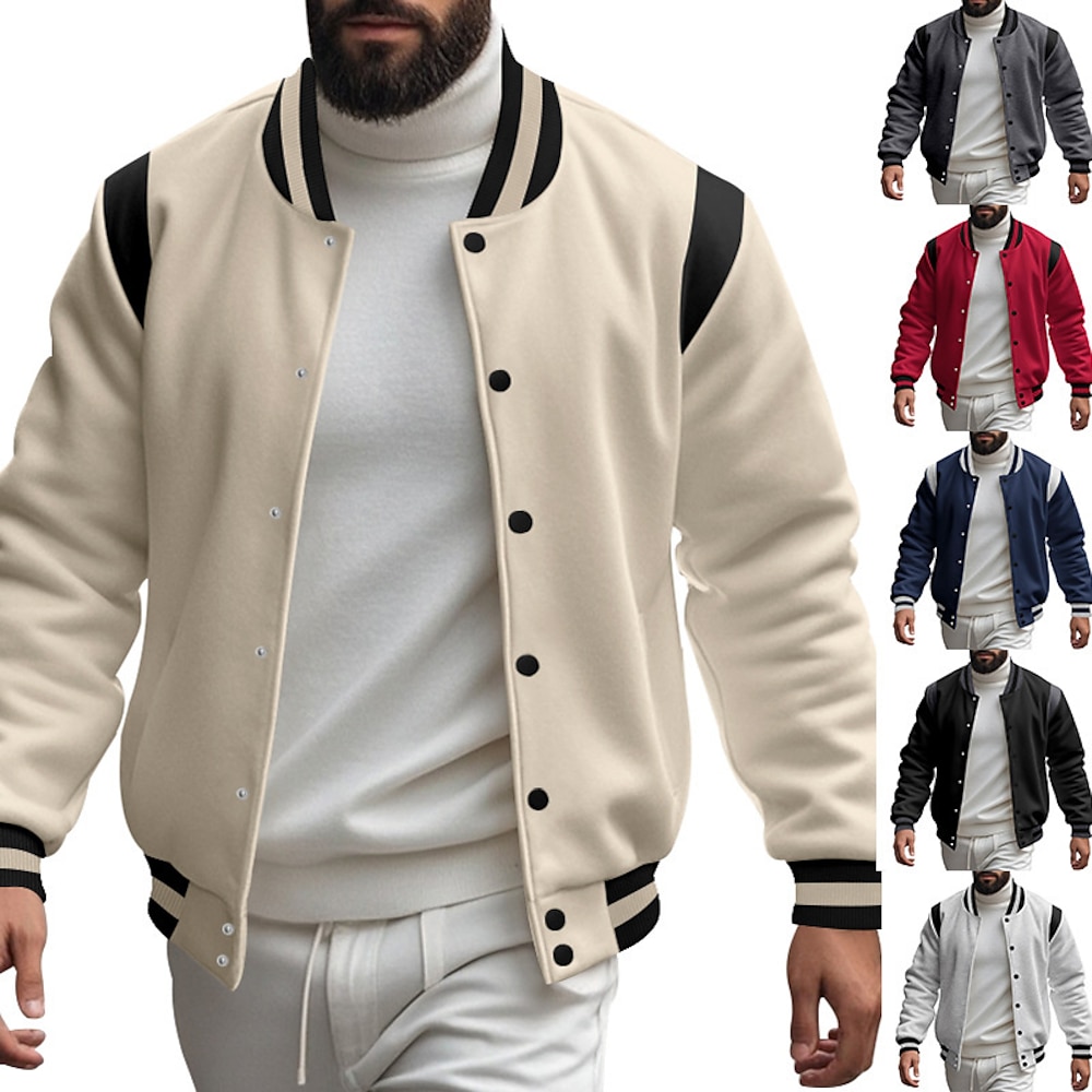 Herren Leichte Jacke Freizeitjacke College Jacke Täglich Urlaub Wasserdicht Tasche Frühling Herbst Farbblock Modisch Klassisch Ständer Standard Dunkelgrau Schwarz Rote Marineblau Hellgrau Jacken Lightinthebox