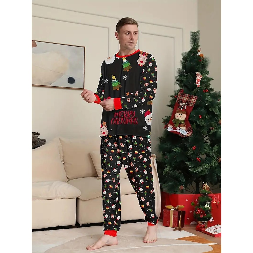 Herren Schlafanzüge Schlafanzug Set Pyjama-Oberteil und Hose 1 Set Weihnachtsmann Jeder Modisch Stilvoll Klassisch Weihnachten Heim Täglich Polyester Komfort Weich Geschenk Rundhalsausschnitt Langarm Lightinthebox