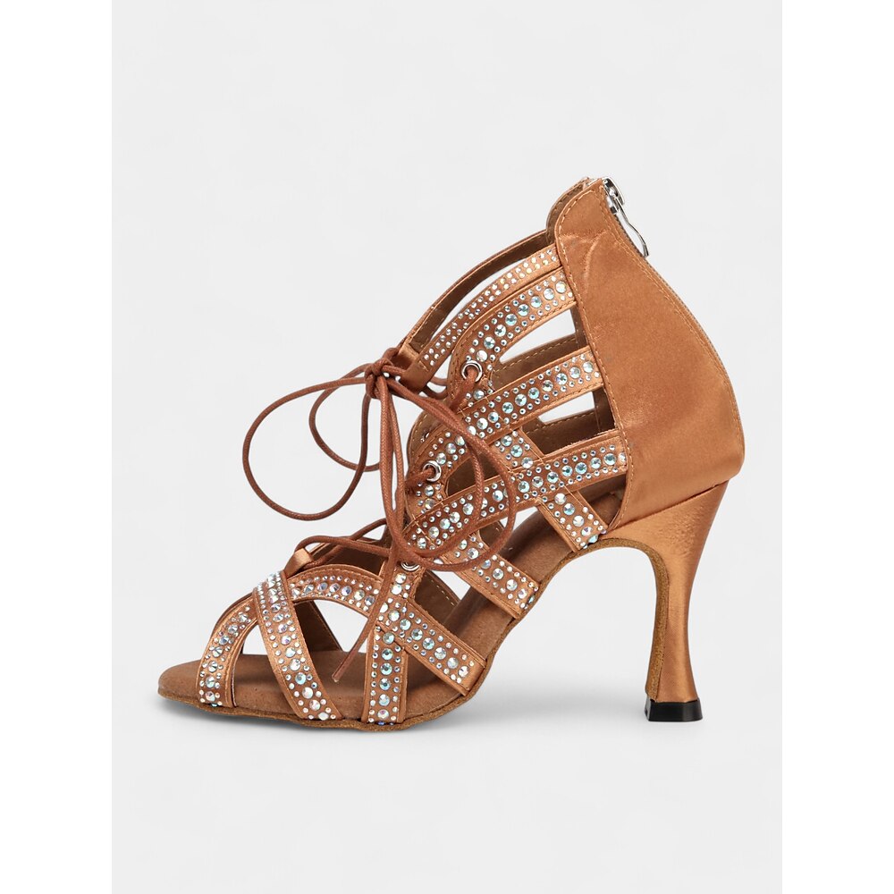 Latein-Tanzschuhe für Damen aus Satin mit Kristallriemen, offener Spitze und Stilettoabsatz - perfekt für Gesellschaftstanz und Auftritte Lightinthebox