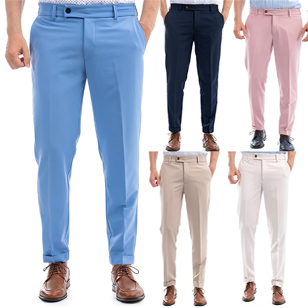 Herren Anzughosen Karottenhose Hose Hosen Anzughose Tasche Elastische Taille Glatt Komfort Weich In voller Länge Geschäft Täglich Hochzeitsfeier Modisch Strassenmode Weiß Rosa Lightinthebox