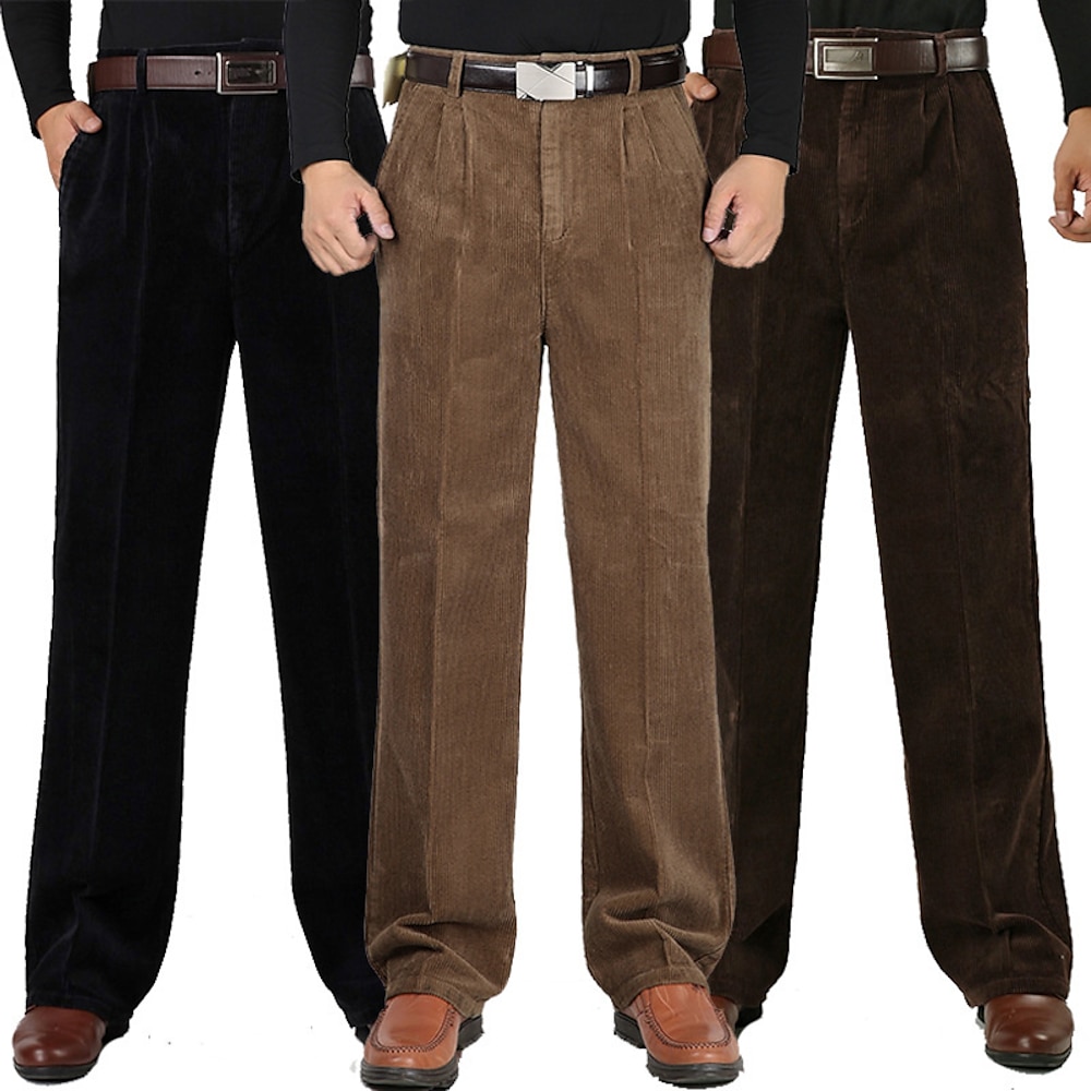 Herren Anzughosen Cordhose Hose Hosen Chinesisch Chino Knopf Tasche Gerade geschnitten Glatt Komfort Warm Formal Party Arbeit Modisch Klassicher Stil Cachi scuro Schwarz Mikro-elastisch Lightinthebox