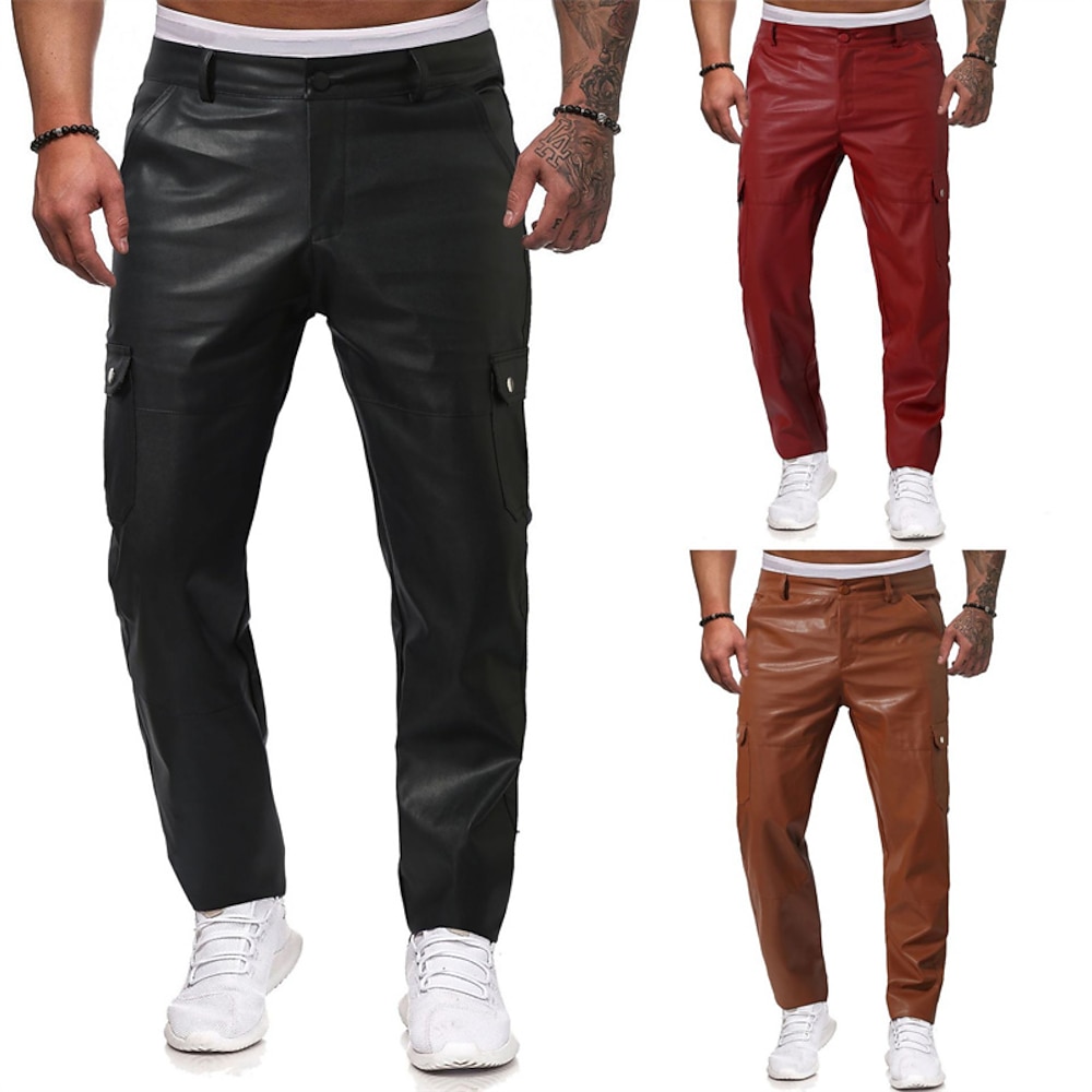 Herren Hose Hosen Freizeithose Lederhosen Tasche Elastische Taille Glatt Komfort Outdoor Täglich Modisch Brautkleider schlicht Schwarz Rote Mikro-elastisch Lightinthebox