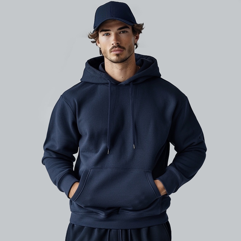 Herren Hoodie Sweatshirt Kapuze Schwarz Weiß Marineblau Mit Kapuze Glatt Tasche Weihnachts Geschenke Arbeit Sport Natur Aktiv Cool Basic Herbst Winter Bekleidung Kapuzenpullover Sweatshirts Langarm Lightinthebox