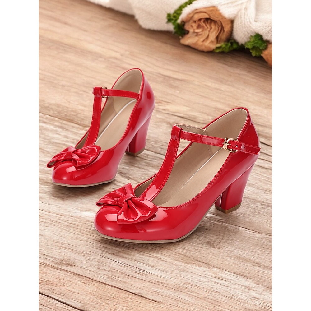 Rote Pumps mit T-Riemchen, Schleifendetails und Blockabsatz für Damen - elegante Schuhe im Vintage-Stil für Partys und formelle Anlässe Lightinthebox