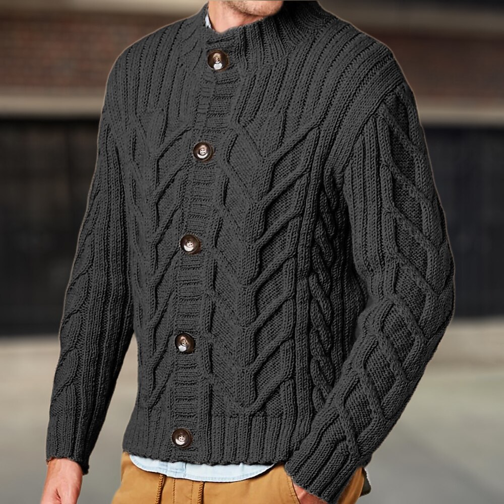 Herren Strickjacke Kurzer Pullover Strickpullover Gerippt Grobstricken Stricken Standard Strick Kabel Solide / einfarbig Rundhalsausschnitt Modisch Klassisch Freizeitskleidung Verabredung Bekleidung Lightinthebox