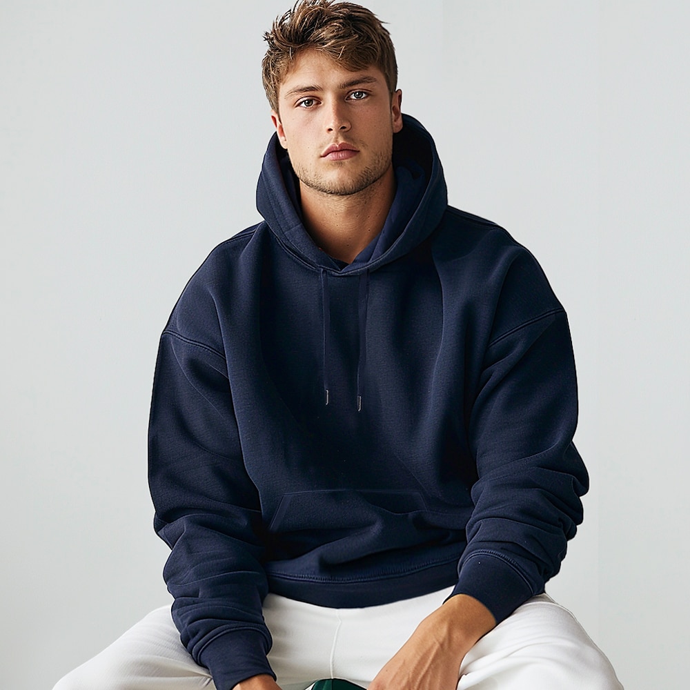 Herren Hoodie Sweatshirt Kapuze Schwarz Weiß Marineblau Grau Mit Kapuze Glatt Tasche Sport Natur Casual Täglich nicht druckbar Brautkleider schlicht sportlich Geviert Frühling Herbst Bekleidung Lightinthebox