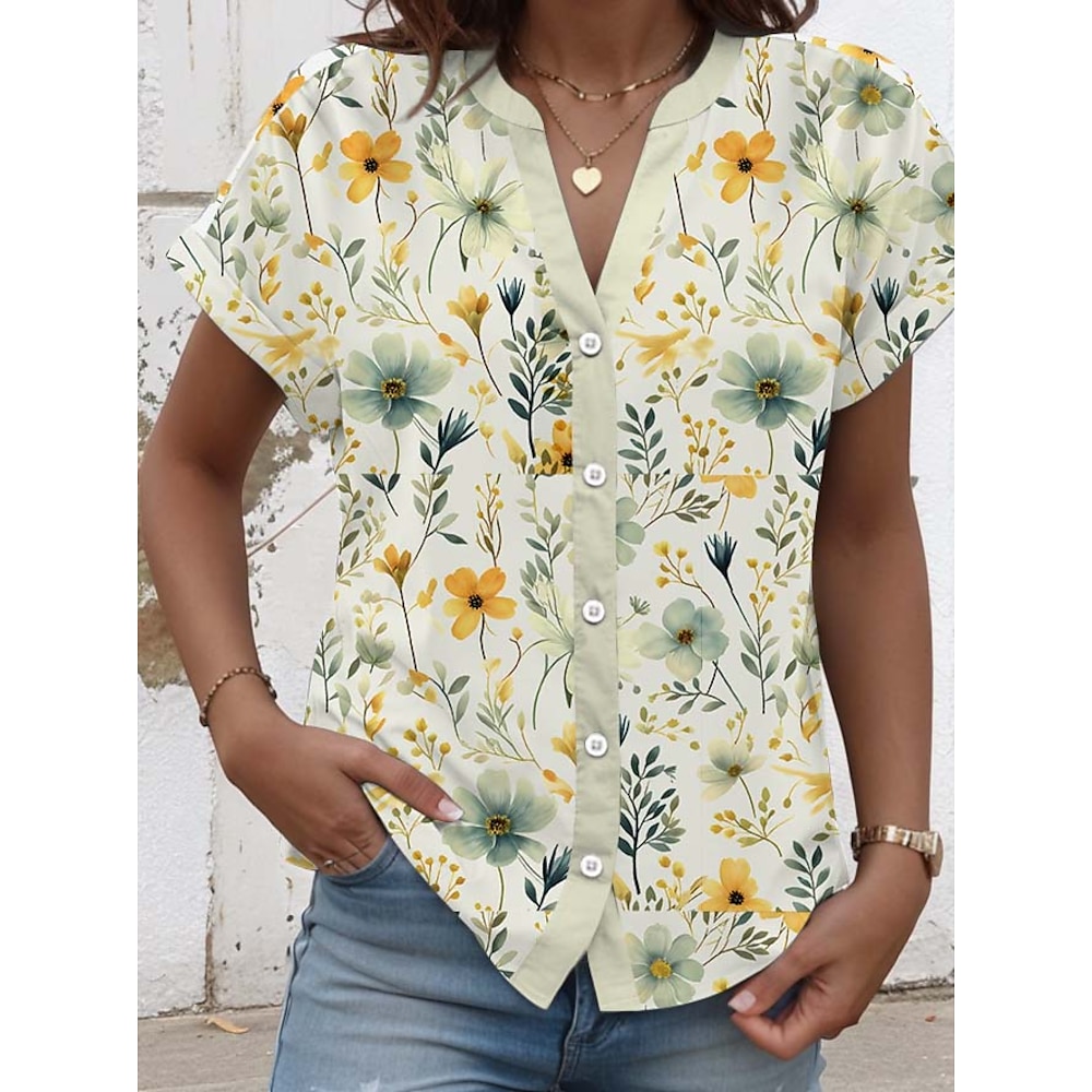 Damen Bluse Täglich Urlaub Modern Brautkleider schlicht Kurzarm Grün Sommer Frühling Lightinthebox