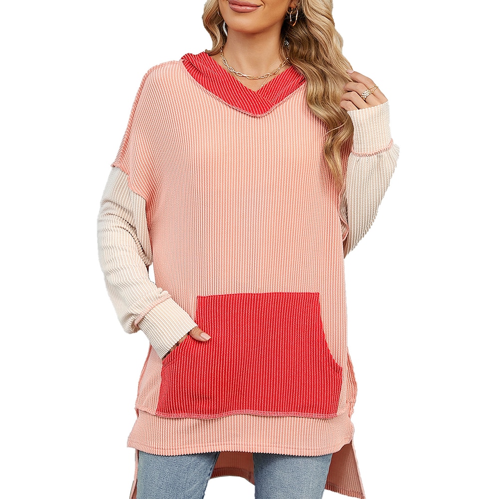 Damen T Shirt Täglich Ausgehen Elegant Täglich Langarm Rosa Frühling Herbst Lightinthebox