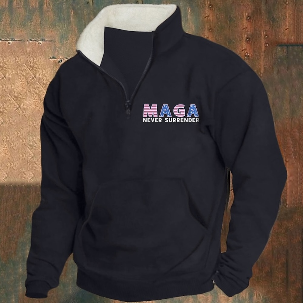 Herren Sweatshirt Pullover Hoodie Sweatshirt Maga Viertelreißverschluss Sweatshirt Schwarz Khaki Halbreißverschluss Grafikdruck Druck Viertelreißverschluss Weihnachten Alltag Urlaub Andere Drucke Lightinthebox