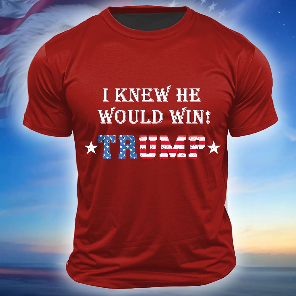 Herren Trump T-Shirt „Ich wusste, er würde gewinnen" Kurzarm-T-Shirt mit 3D-Aufdruck und Rundhalsausschnitt, modisch, Athleisure, Streetsport, Outdoor, täglich, schwarz, rot, Sommer, Frühling, Lightinthebox