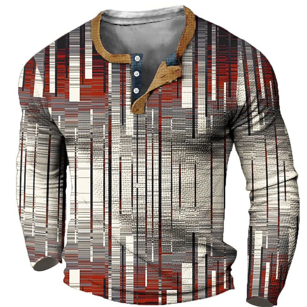 Herren Graphic Farbblock Henley Shirt Waffel-T-Shirt Langarm 3D-Druck Modisch Designer Brautkleider schlicht Sports Outdoor Festtage Festival Frühling Herbst Gelb Blau Rot Grau Henley Henley T-Shirt Lightinthebox