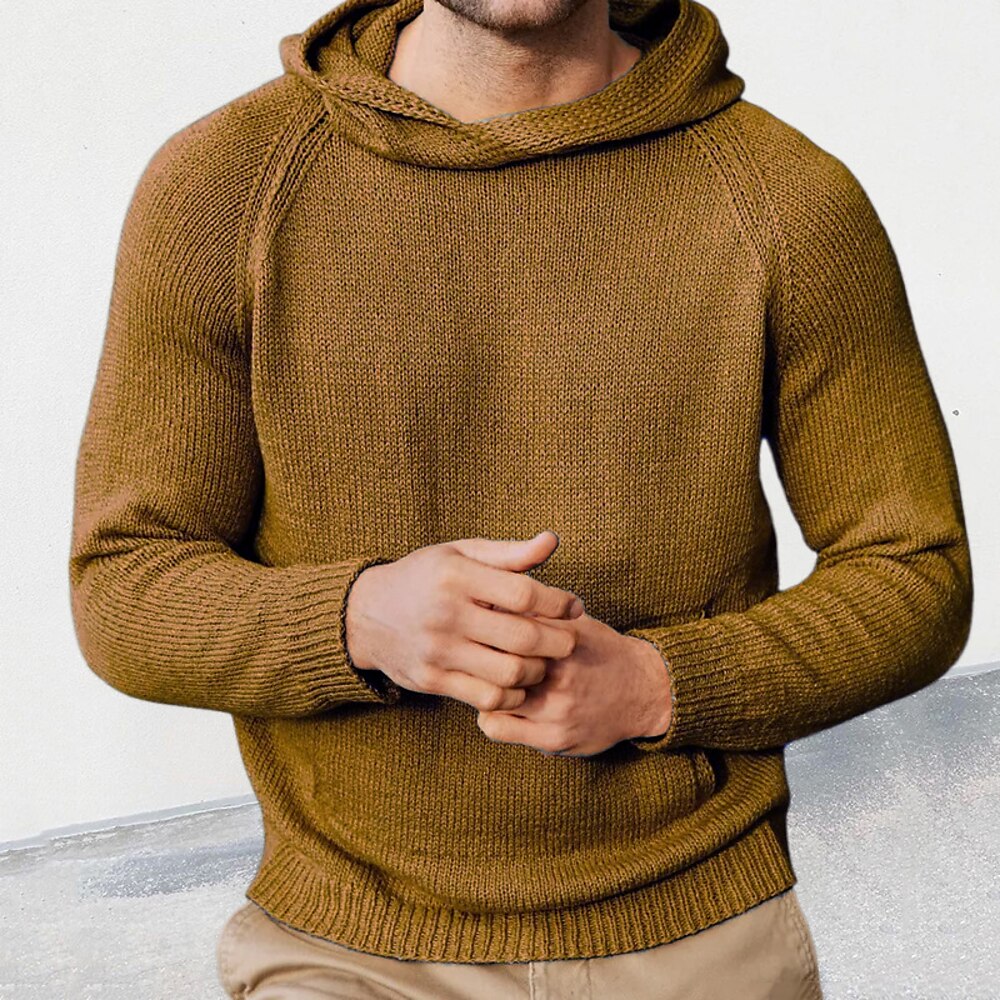 Herren Pullover Gerippt Stricken Standard Strick Schmaler Schnitt Glatt Mit Kapuze Moderne zeitgenössische Arbeit Freizeitskleidung Bekleidung Winter Frühling Herbst Gelb Braun M L XL Lightinthebox