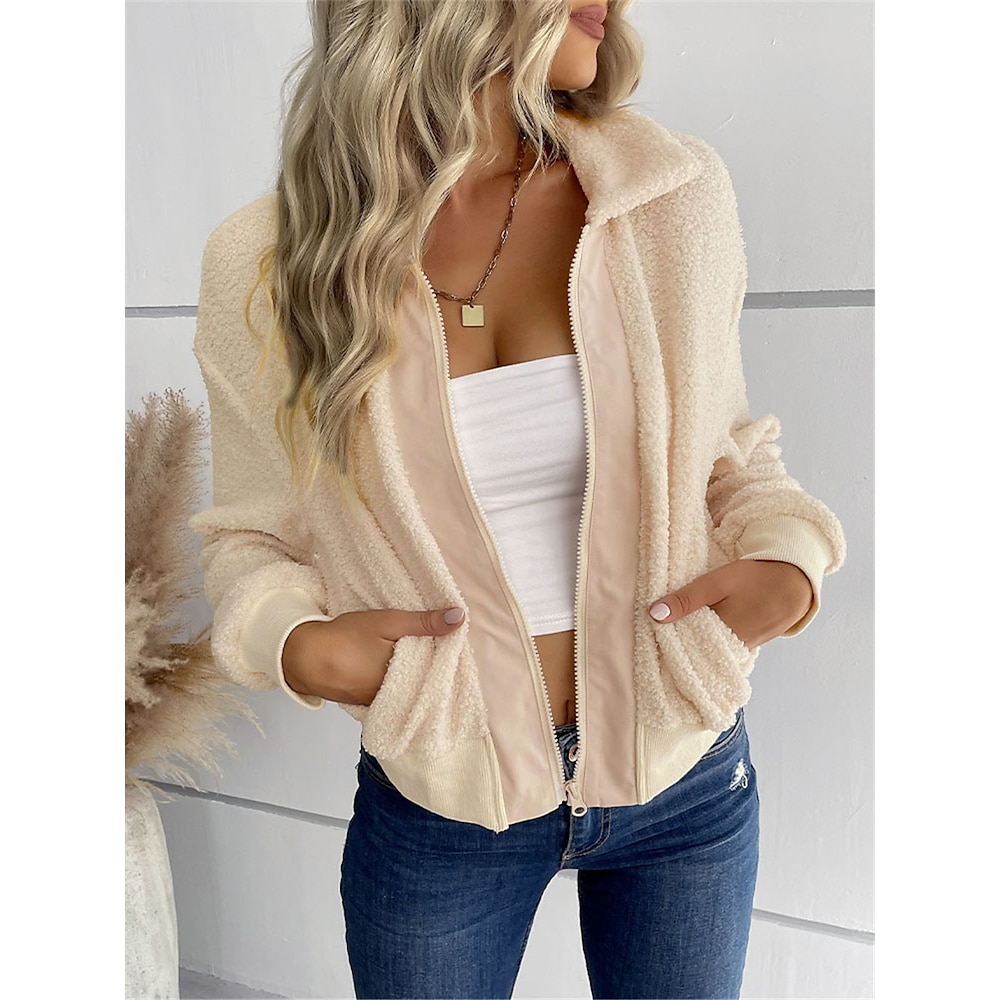 Damen Wintermantel Sherpa-Jacke Outdoor Strasse Freizeitskleidung Herbst Winter Kurz Mantel Regular Fit warm Atmungsaktiv Stilvoll Brautkleider schlicht Jacken Langarm Glatt Mit Taschen Full Zip Lightinthebox