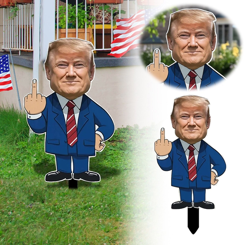 Trump 2024 Außendekoration, 30 cm Buchsbaum Cartoon Gartenschild, lustiges Mittelfinger Rasenschild, Gartendeko Lightinthebox