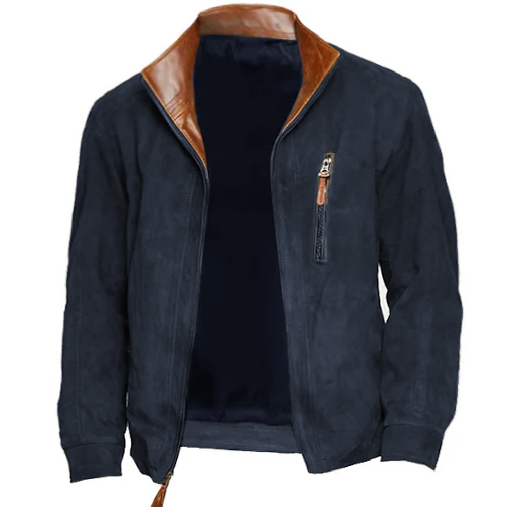 Herren Jacke aus Wildlederimitat Heim B¨¹ro Windbreaker Tasche Winter Frühling Herbst Farbblock Vintage Klassicher Stil Standard Marineblau Grün Jacken Lightinthebox