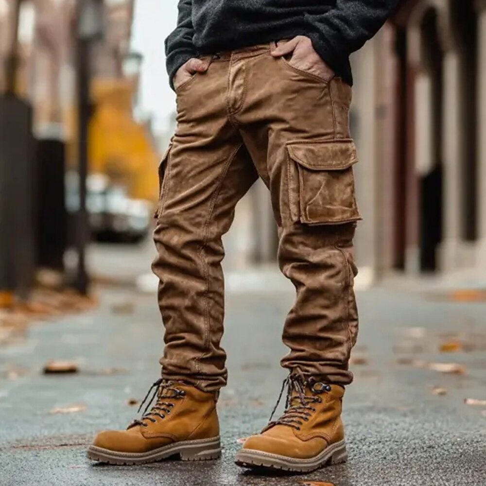 Herren Cargohose Cargohosen Hose Hosen Wildlederhose Multi Pocket Gerade geschnitten Glatt Komfort Weich In voller Länge Outdoor Casual Täglich Modisch Retro Vintage Braun Mikro-elastisch Lightinthebox