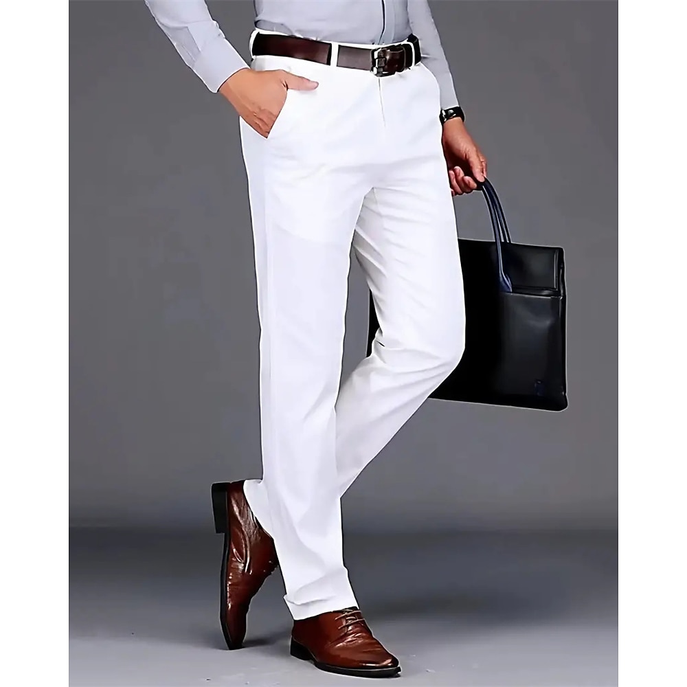 Herren Anzughosen Hose Hosen Chinesisch Chino Knopf Tasche Einfarbig Komfort Formal Party Arbeit Modisch Klassicher Stil Schwarz Weiß Mikro-elastisch Lightinthebox