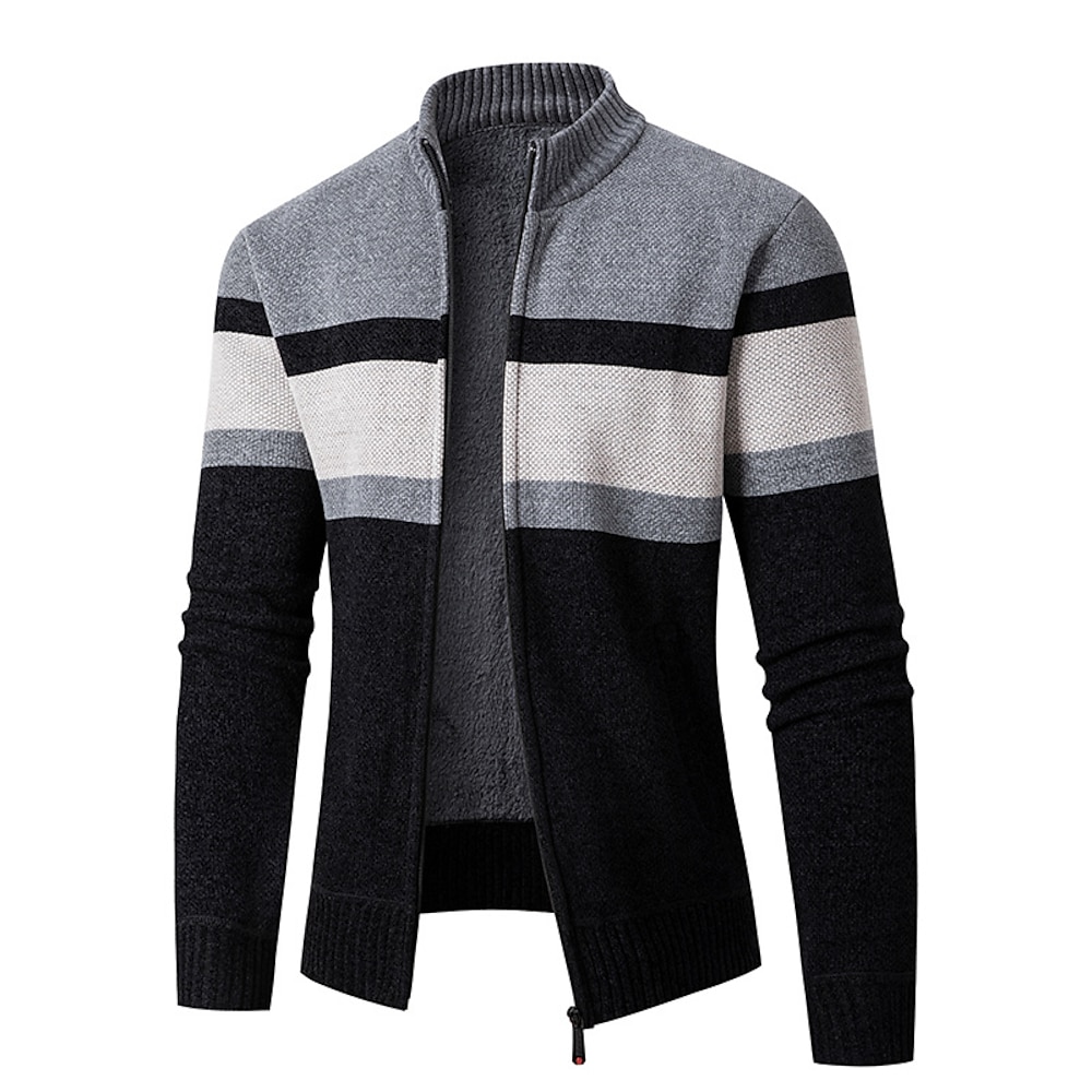 Herren Jacquard-Pullover Strickjacke Kurzer Pullover Strickpullover Gerippt Gehäkelt Stricken Standard Strick Jacquard Kariert / Gestreift / Chevron Stehkragen Modisch Klassisch Freizeitskleidung Lightinthebox