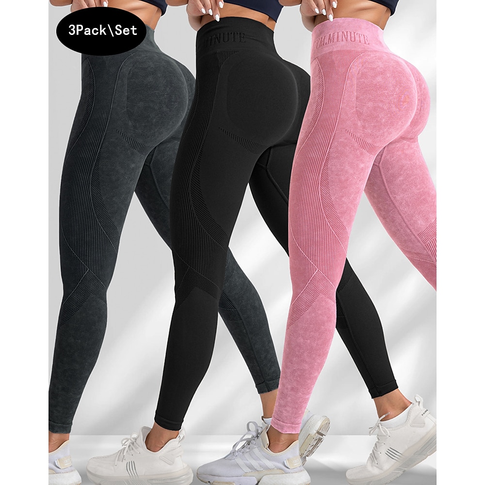 Damen Yogahose Yoga Leggings lauftights 3 Packungen Hoher Taillenbund Yoga Fitnesstraining Pilates Leggings Schwarz Dunkelgrau Rosa Schwarz Dunkelgrau Champagner dunkelgraublauschwarz Lightinthebox