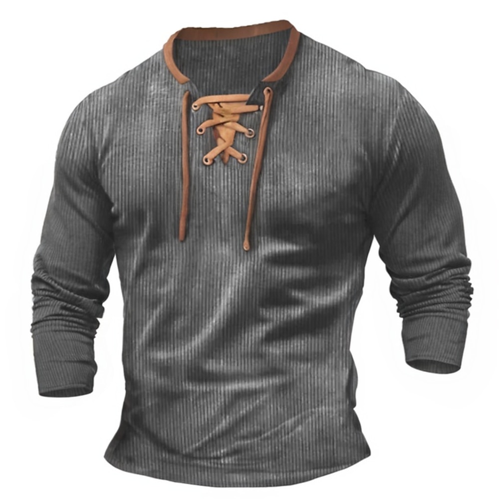 Herren T Shirt Cord Hemd Henley Shirt Feste Farbe Henley-Kragen Normal Outdoor Normal Langarm Kordelzug Klassisch Bekleidung Täglich Lightinthebox