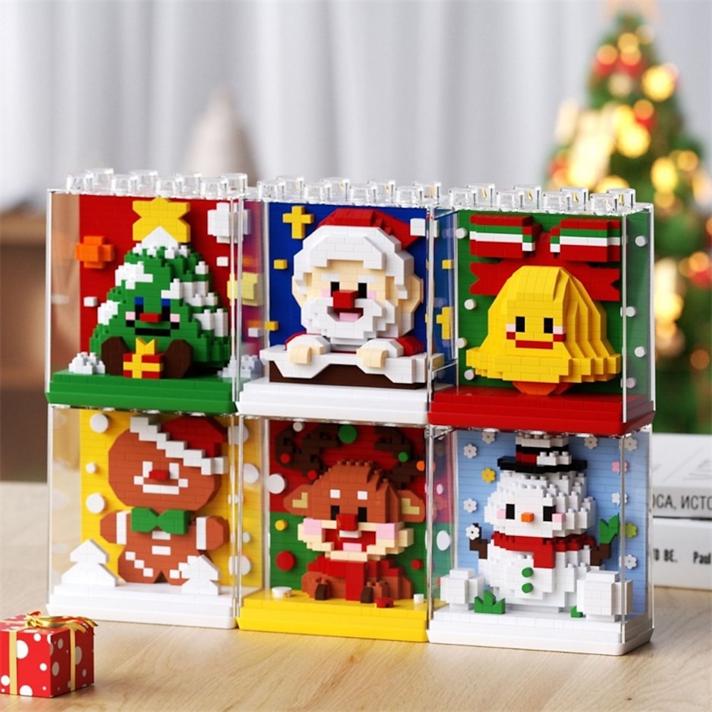 6er-Pack Weihnachtsbaustein-Spielzeuge, staubdichte Acrylbox für Kinder, Jungen, Mädchen, Teenager, Weihnachtsstrumpffüller, Geschenke Lightinthebox