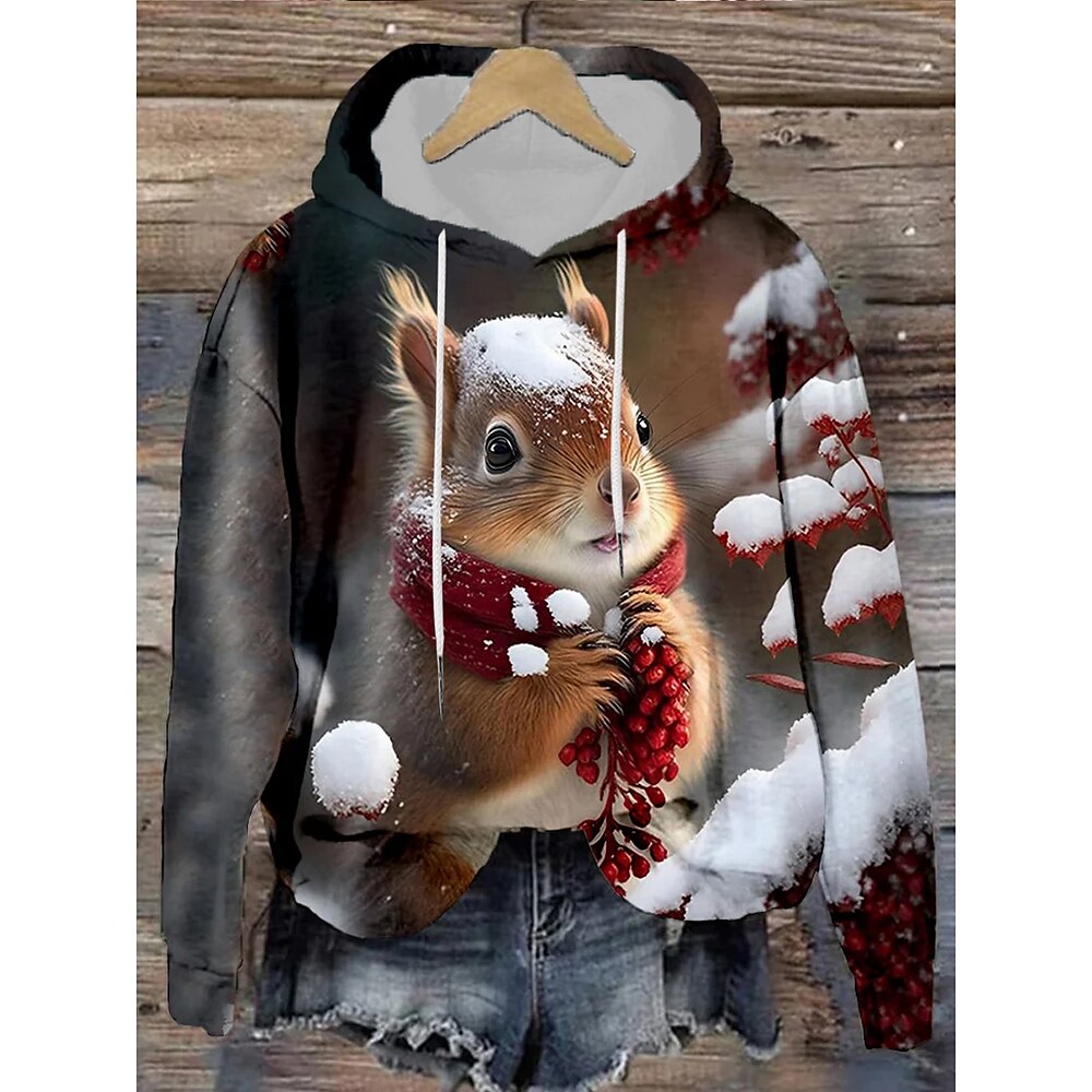 Damen Hoodie Sweatshirt Casual Animal Alltagskleidung Kapuzendruck Langarm Schwarz Herbst Winter Lightinthebox