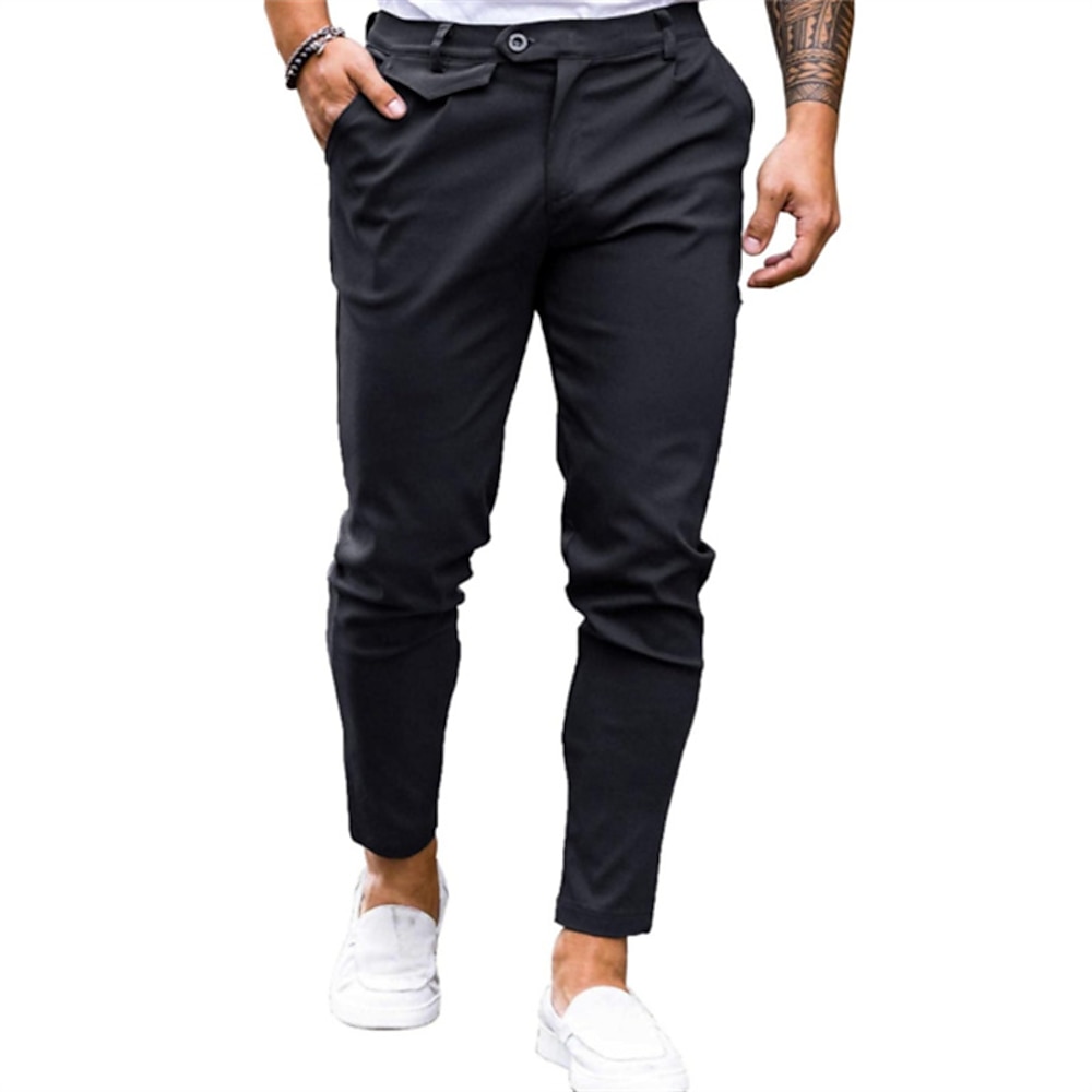 Herren Hose Hosen Chinesisch Chino Chino Hosen Freizeithose Tasche Glatt Komfort Weich In voller Länge Outdoor Täglich Ausgehen Modisch Strassenmode Schwarz Weiß Mikro-elastisch Lightinthebox