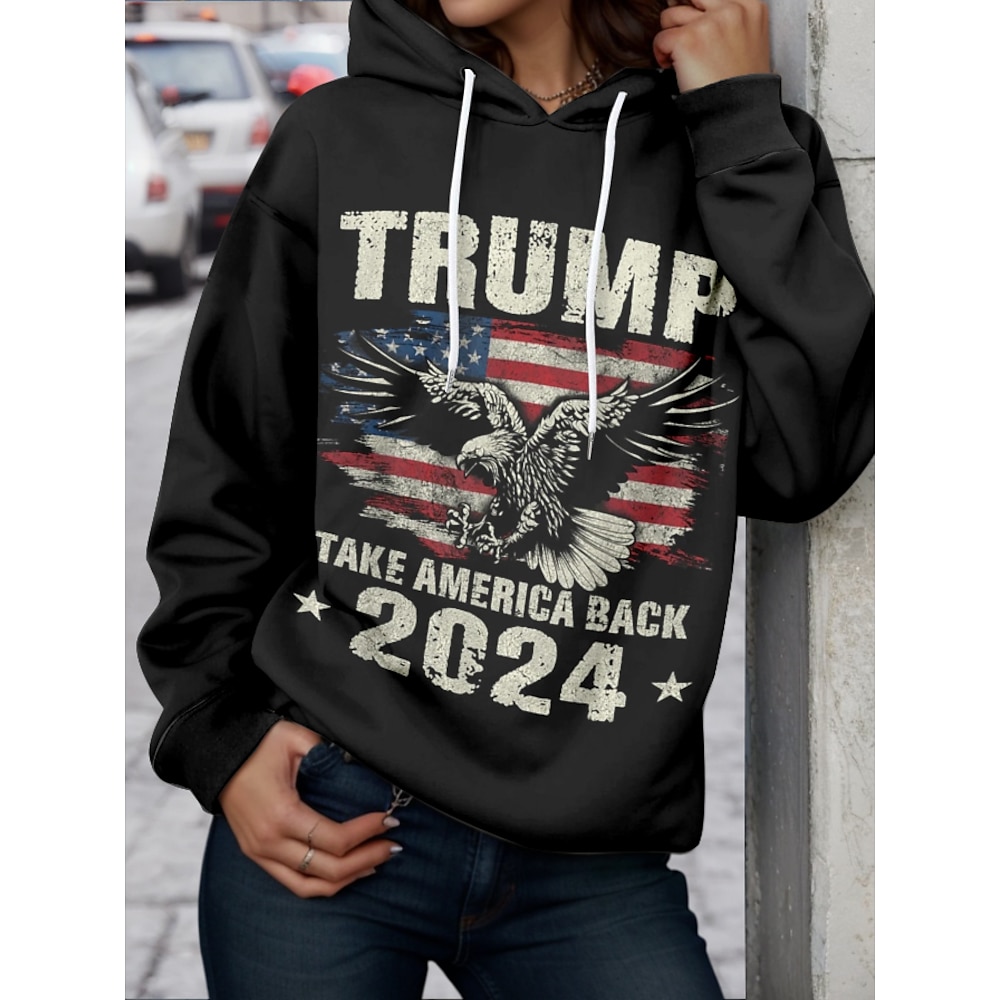 Damen Trump 2024 Kapuzenpullover Sweatshirt Polyester Buchstaben Street Alltagskleidung Print Casual Hoodie Langarm Mikro-elastisch Herbst Winter Lightinthebox