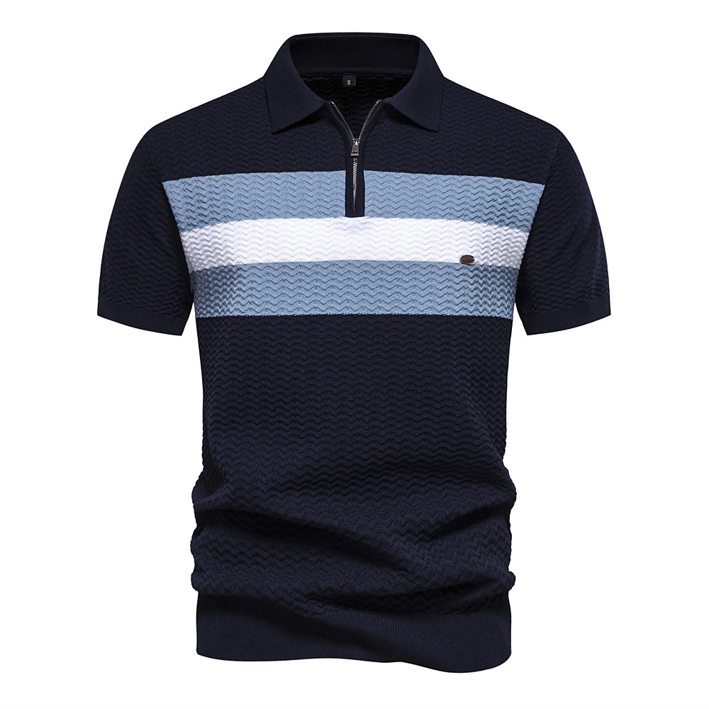 Herren Zip Polo Arbeit Geschäft Umlegekragen Kurzarm Farbblock Zip Sommer Frühling Herbst Perlweiss Schwarz Marinenblau Zip Polo Lightinthebox