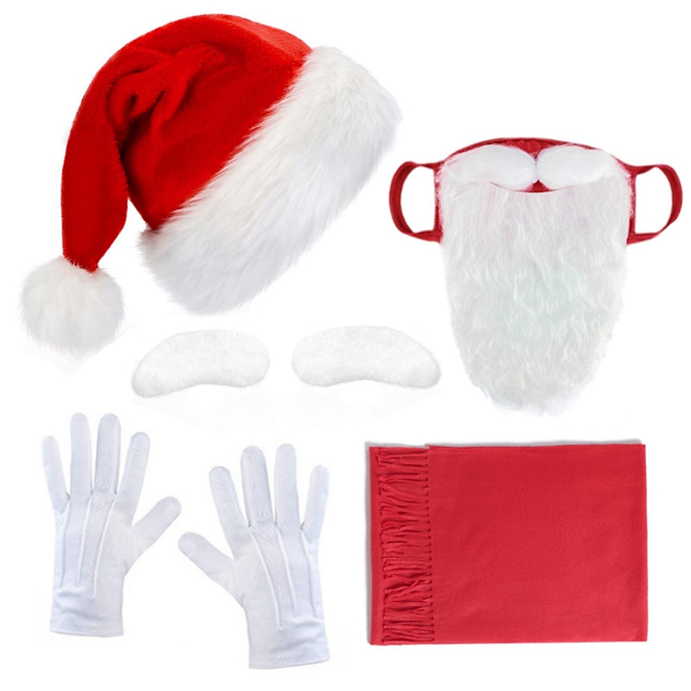 5 tlg Weihnachtsmann Kostüm Set Weihnachtsmütze Schal Bart Maske Schnurrbart Erwachsene Herren Weihnachtsfeier Weihnachten Karneval Party Lightinthebox