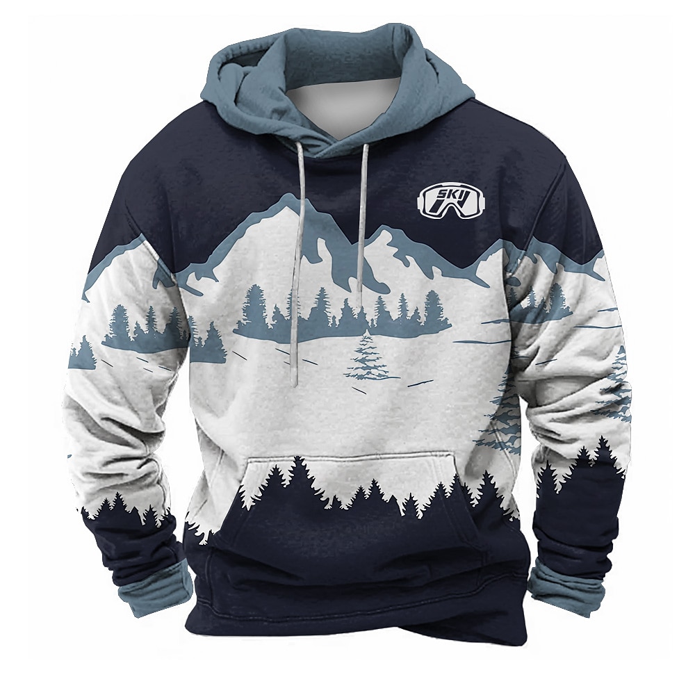 Herren Landschaft Hoodies Hoodie Sweatshirt Kapuze Sweatshirt mit Kapuze Rundhalsausschnitt Modisch 3D-Druck Festtage Reise Strassenmode Dunkelblau Kordelzug Herbst Winter Designer Lightinthebox