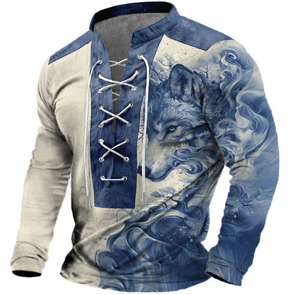 Herren Wolf Pullover Sweatshirt Pullover Sweatshirt mit Kapuze Ständer Modisch Print Sports Outdoor Festtage Blau Kordelzug Winter Frühling Herbst Designer Lightinthebox