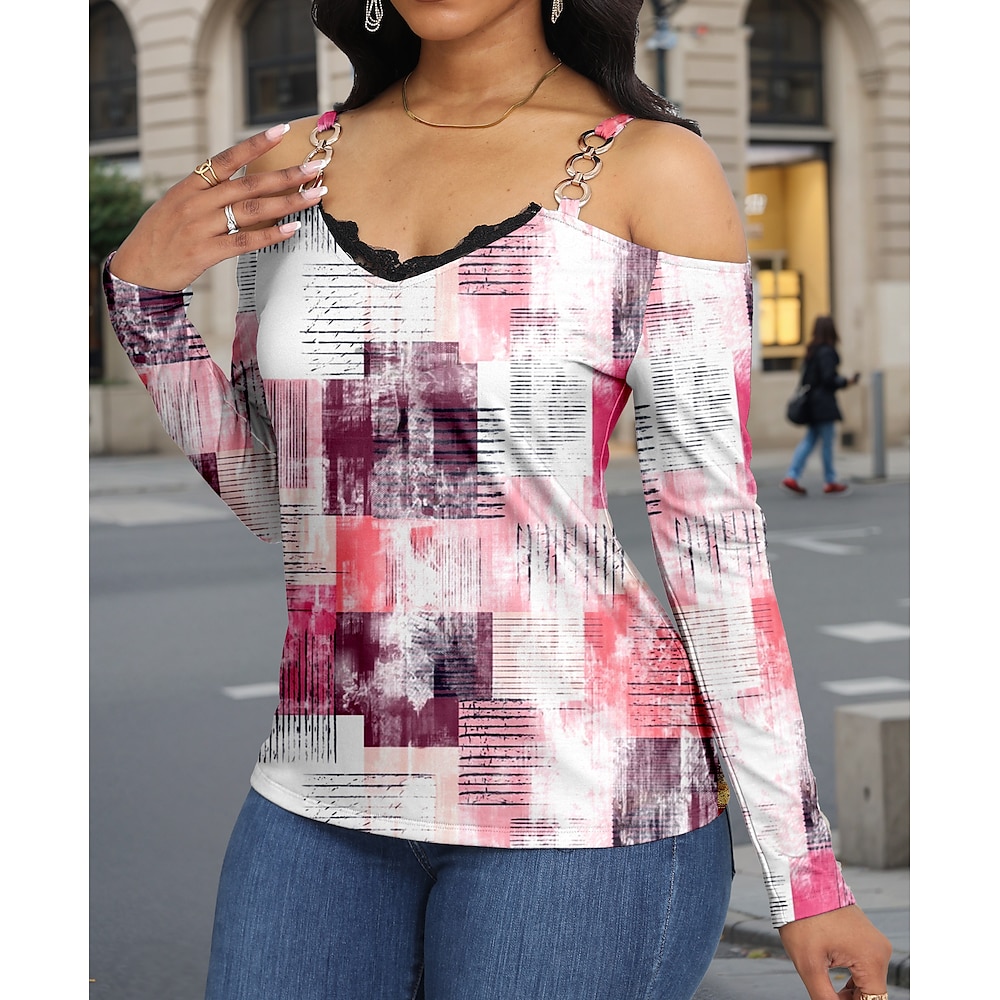 Damen Hemd Bluse Langarm Rosa Frühling Herbst Lightinthebox