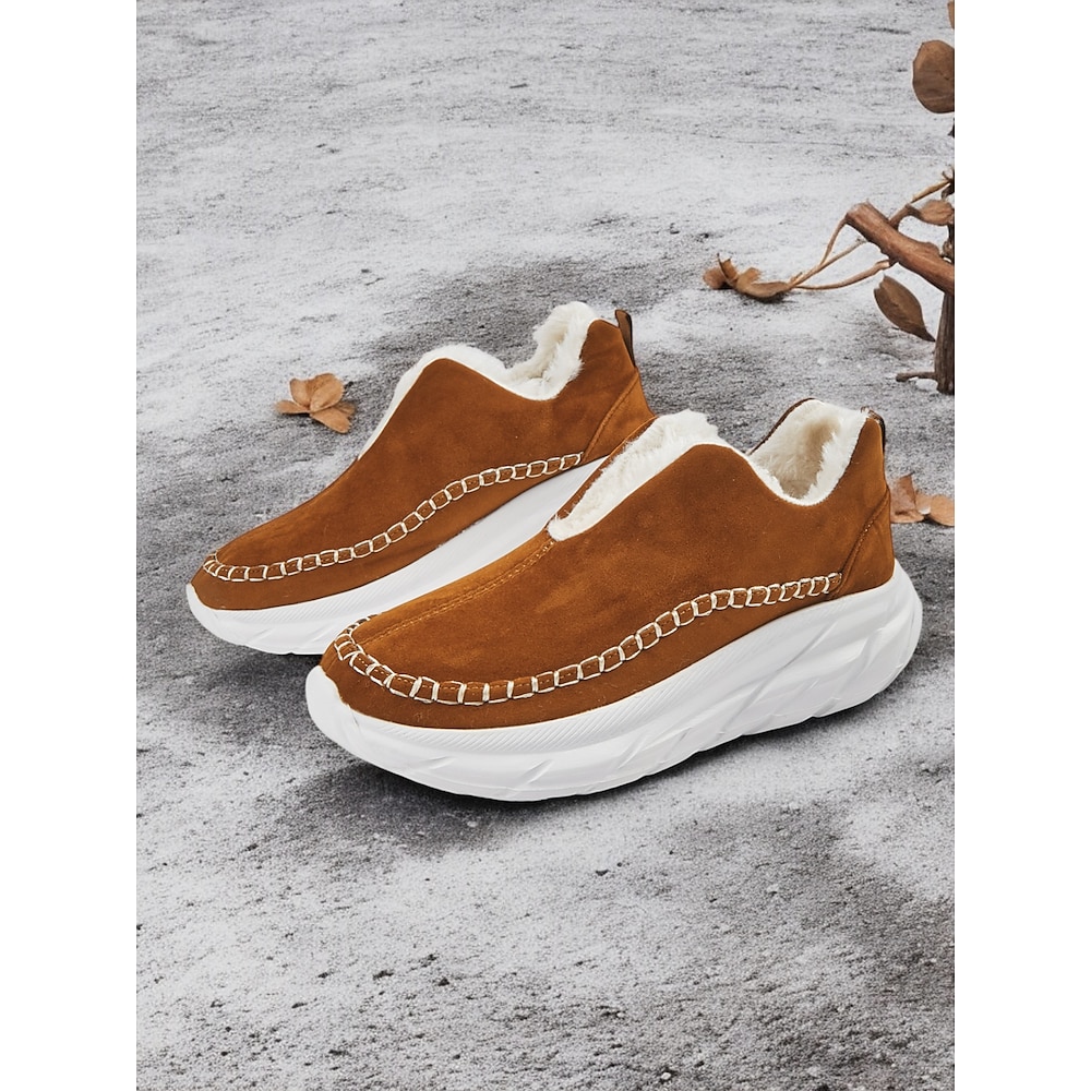 Damen Slip-Ons Komfort Schuhe Täglich Innenfutter aus Fleece Flacher Absatz Runde Zehe Brautkleider schlicht Komfort Minimalismus Wanderschuhe Kunst-Veloursleder Halbschuhe Schwarz Braun Beige Lightinthebox