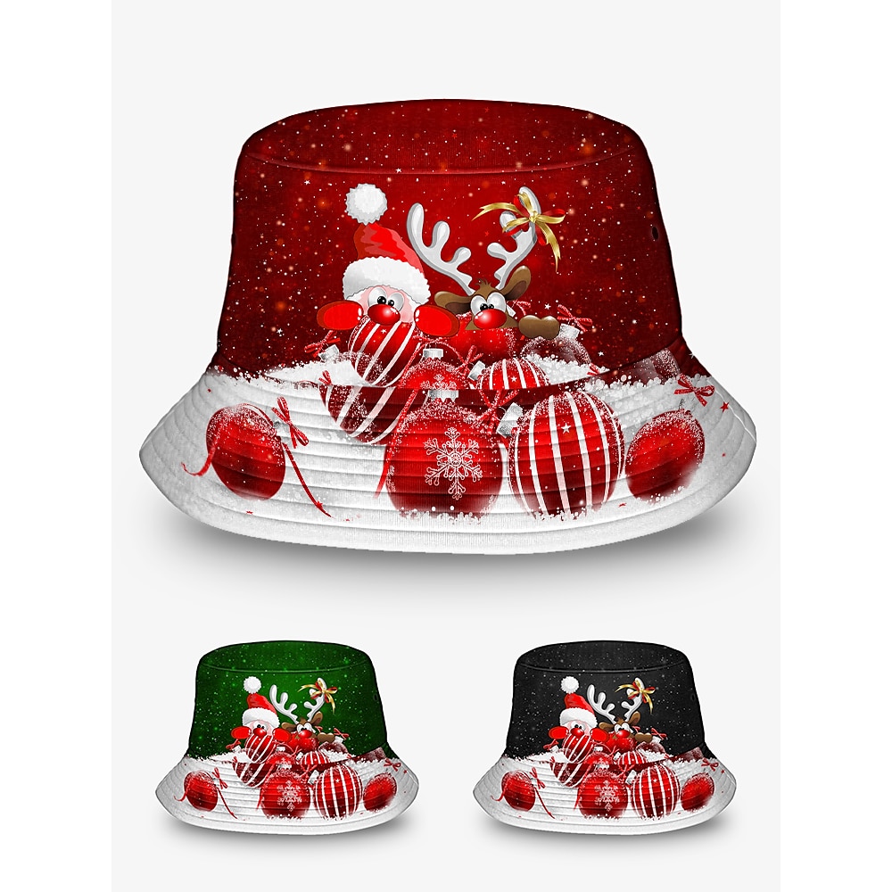 Weihnachts-Anglerhut für Damen mit Weihnachtsmann- und Rentier-Aufdruck - festlicher rot-weißer Weihnachtshut mit Ornament-Design, perfekt für Weihnachtsfeiern Lightinthebox