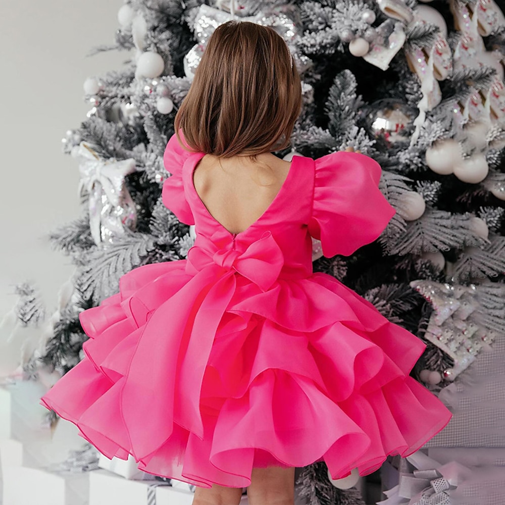 kinderkleidung Mädchen Party Kleid Feste Farbe Kurzarm Leistung Gitter Prinzessin Süß Gitter Mitte der Wade Etuikleid Tüll-Kleid Sommer Frühling Herbst Kinder Weiß Rosa Rosenrot Lightinthebox