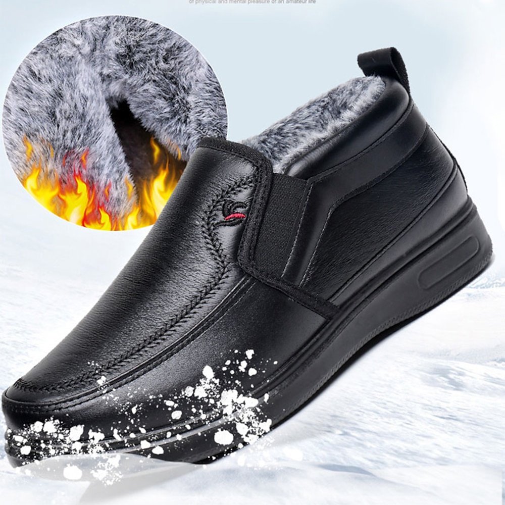 Schwarze Slipper für Herren aus Kunstleder mit Plüschfutter - warme und bequeme Winterschuhe für die Freizeit Lightinthebox