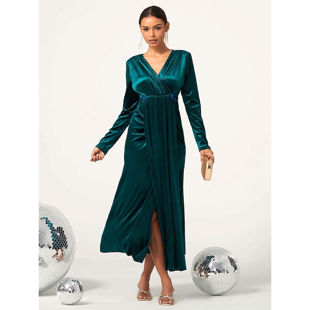 Damen Vintage-Kleid Rüschen Gefaltet Langarm Formal Party Grün Lightinthebox