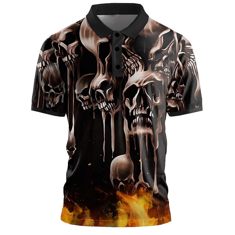 Herren Totenkopf Motiv Poloshirts Golf Poloshirts Kurzarm Polo-Shirts Kragen Grusel Party-Abendgarderobe Alltagskleidung Urlaub Knopf 3D-Druck Schwarz Lightinthebox