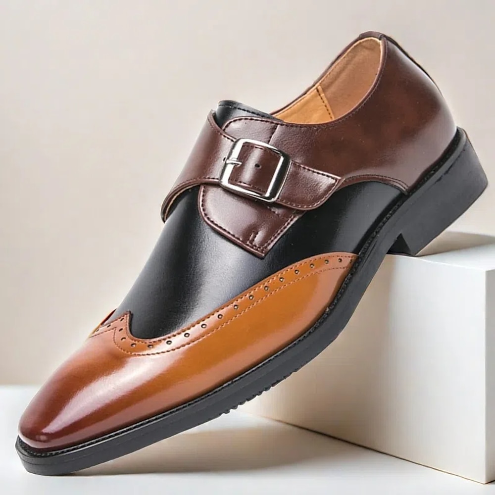 Dreifarbige Monkstrap-Abendschuhe aus Kunstleder für Herren - klassische formelle Schuhe mit Brogue-Details für Hochzeiten und besondere Anlässe Lightinthebox