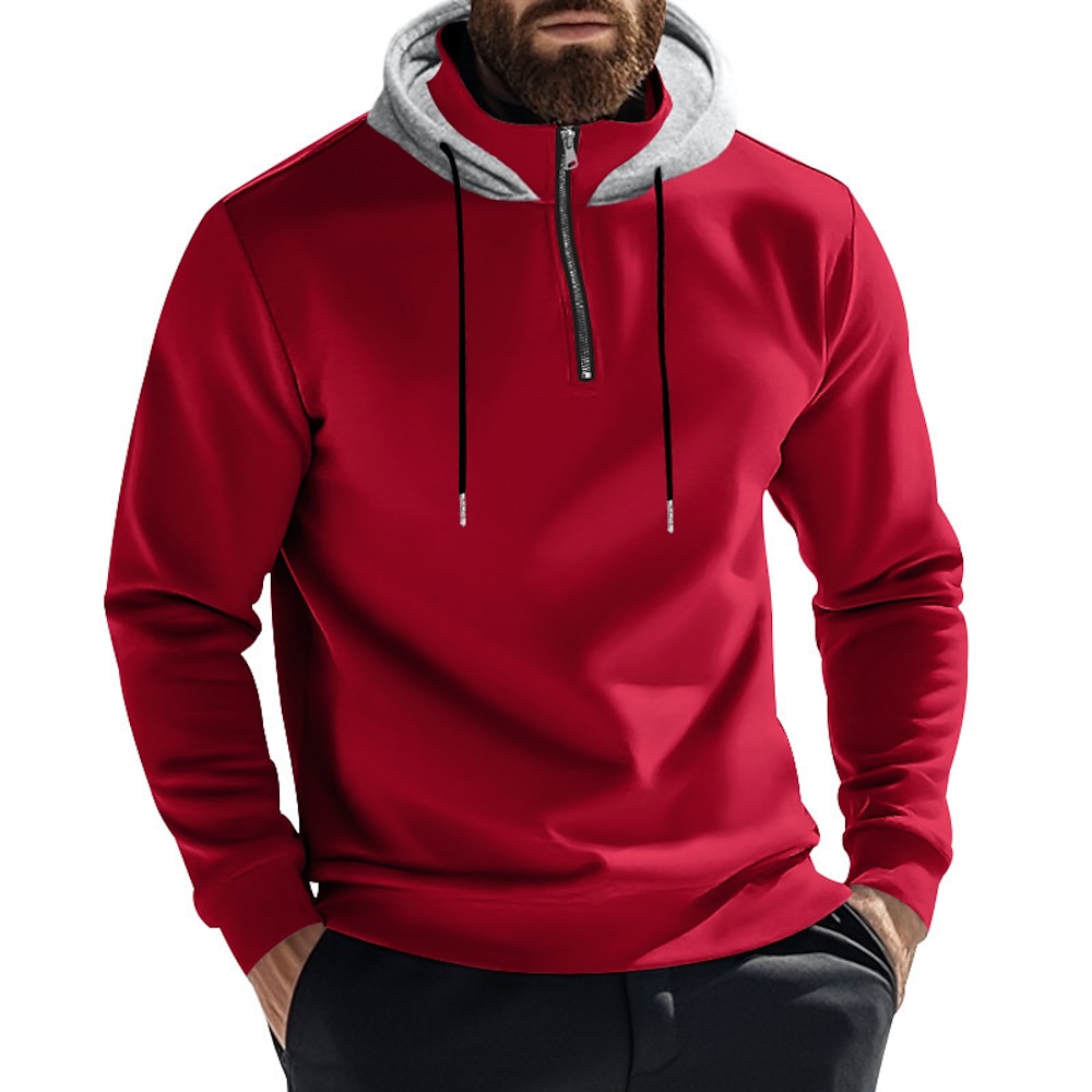 Herren Hoodie Sweatshirt Kapuze Hoodie mit Viertelreißverschluss Aprikose Schwarz Weiß Wein Rote Mit Kapuze Glatt Kordelzug Sport Natur Täglich Festtage Polyester Strassenmode Basic Brautkleider Lightinthebox