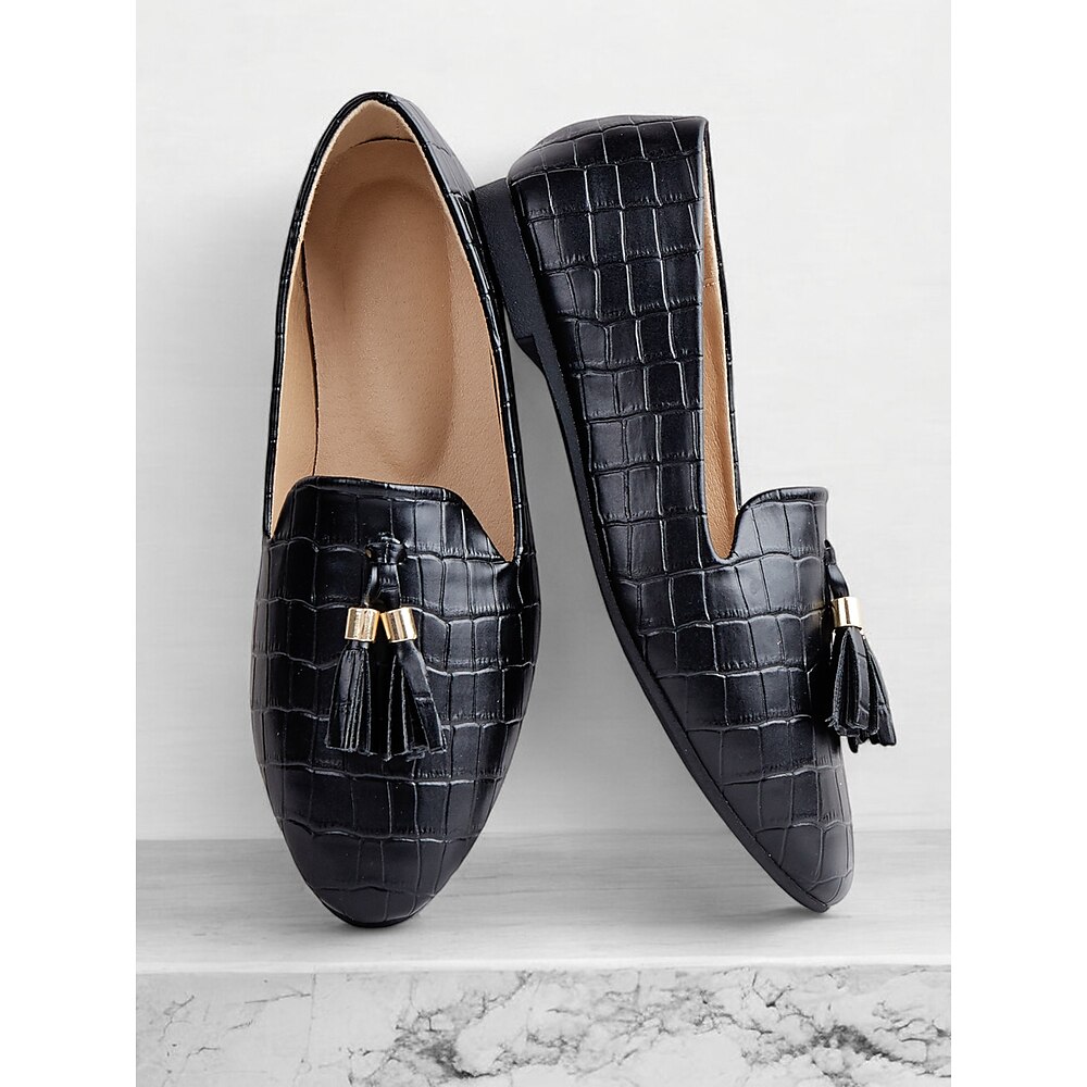 Schwarze Loafer für Damen mit Krokoprägung - elegante Schlupfschuhe mit Quastendetail, perfekt für Büro- und Freizeitoutfits Lightinthebox