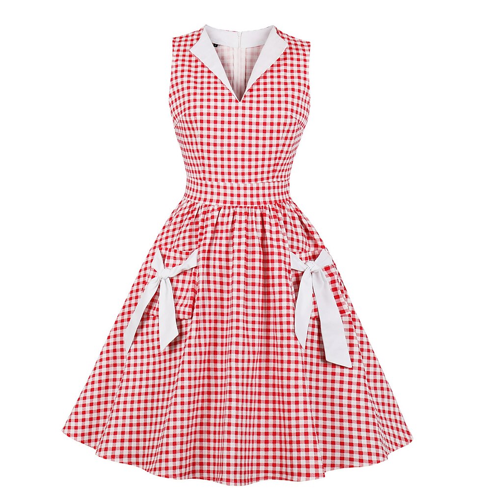 Retro Vintage 1950s Vintage-Kleid Kleid Damen Plaid A-Linie Karneval Silvester Maskerade Casual Erwachsene Kleid Lightinthebox