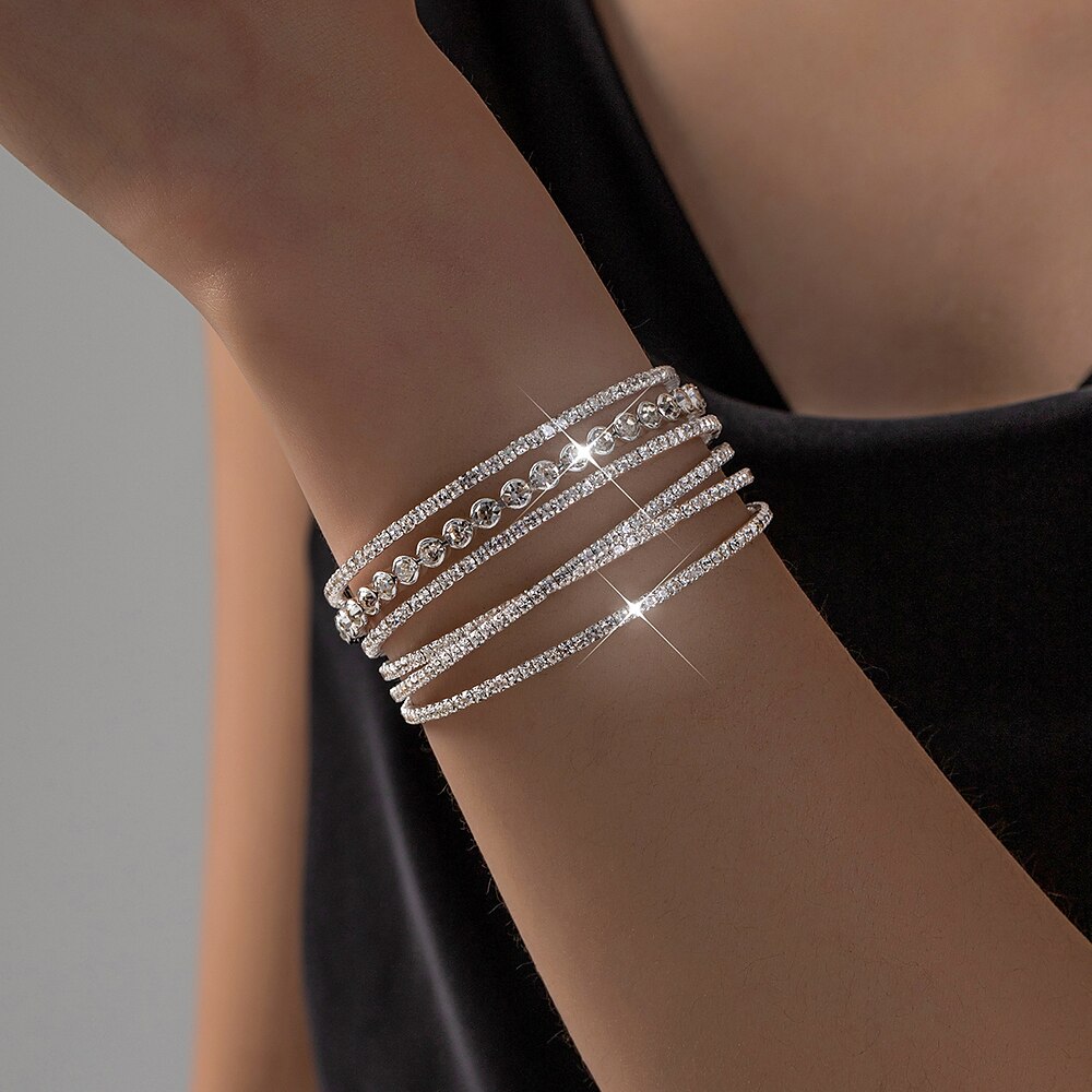 mehrlagiges Strassarmband für Damen | elegantes funkelndes Armband für Partys und Hochzeiten Lightinthebox