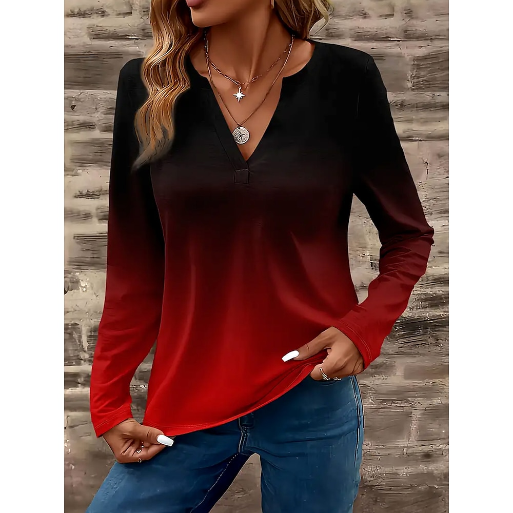 Damen T Shirt Weihnachten Täglich Brautkleider schlicht Langarm Rote Herbst Winter Lightinthebox