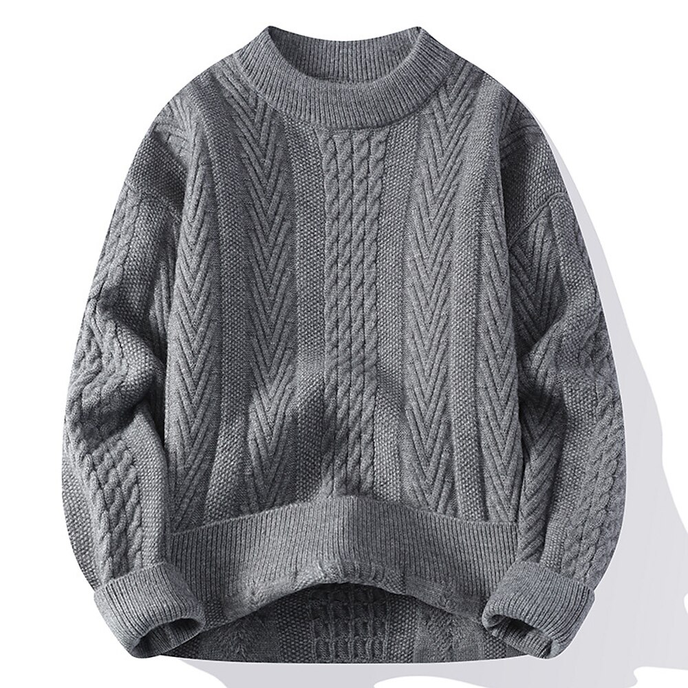 Herren Pullover Strickpullover Gerippt Gedrehtes Stricken Standard Strick Glatt Rundhalsausschnitt Modisch Basic Freizeitskleidung Verabredung Bekleidung Herbst Winter Hellgrau Hell Gray S M L Lightinthebox