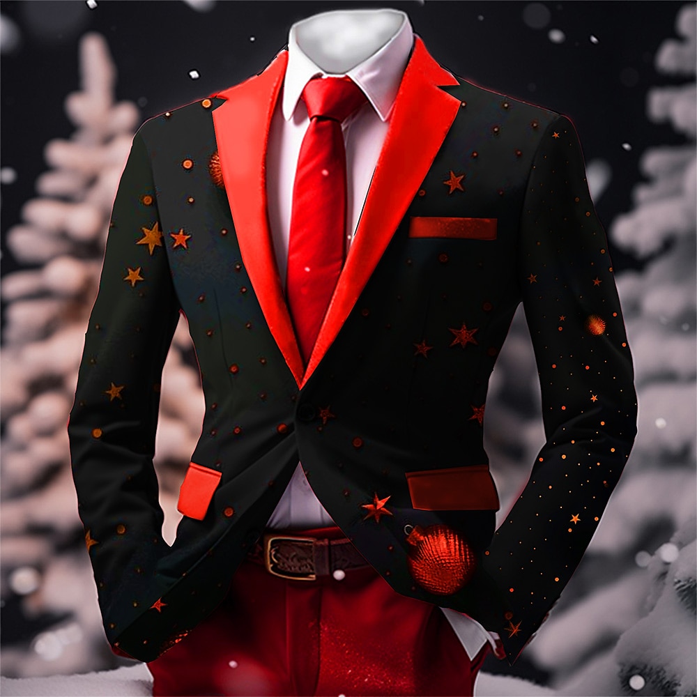 Weihnachten Herren Weihnachtsmuster Mantel Blazer-Jacke Atmungsaktiv Komfortabel Künstlerisch Brautkleider schlicht Party-Abendgarderobe Täglich Festival Knopf 3D-Druck Multi Pocket Herbst Winter Lightinthebox