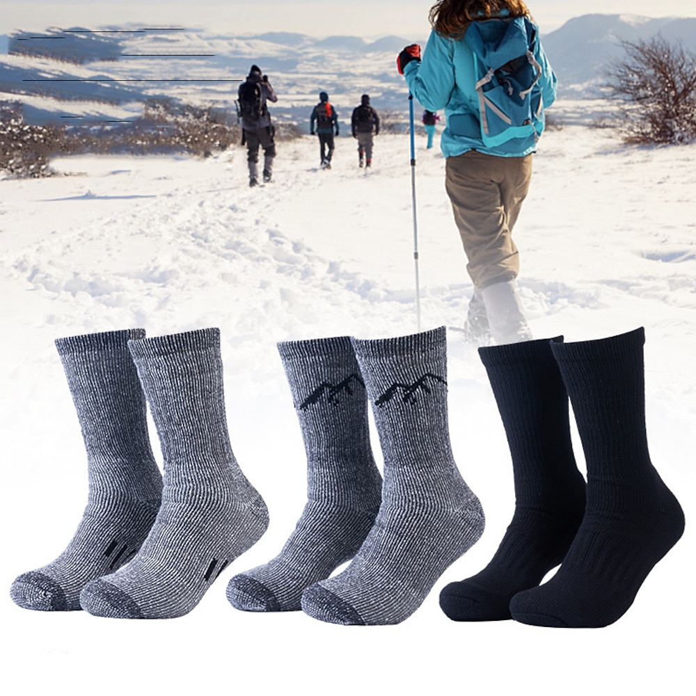 3 Paare Herren Wandersocken Mannschaftssocken Winter Außen warm Weich Dehnbar Komfortabel Socken Patchwork Wolle Dunkelgrau Schwarz Grau für Jagd Radsport / Fahhrad Camping / Wandern / Höhlenforschung Lightinthebox