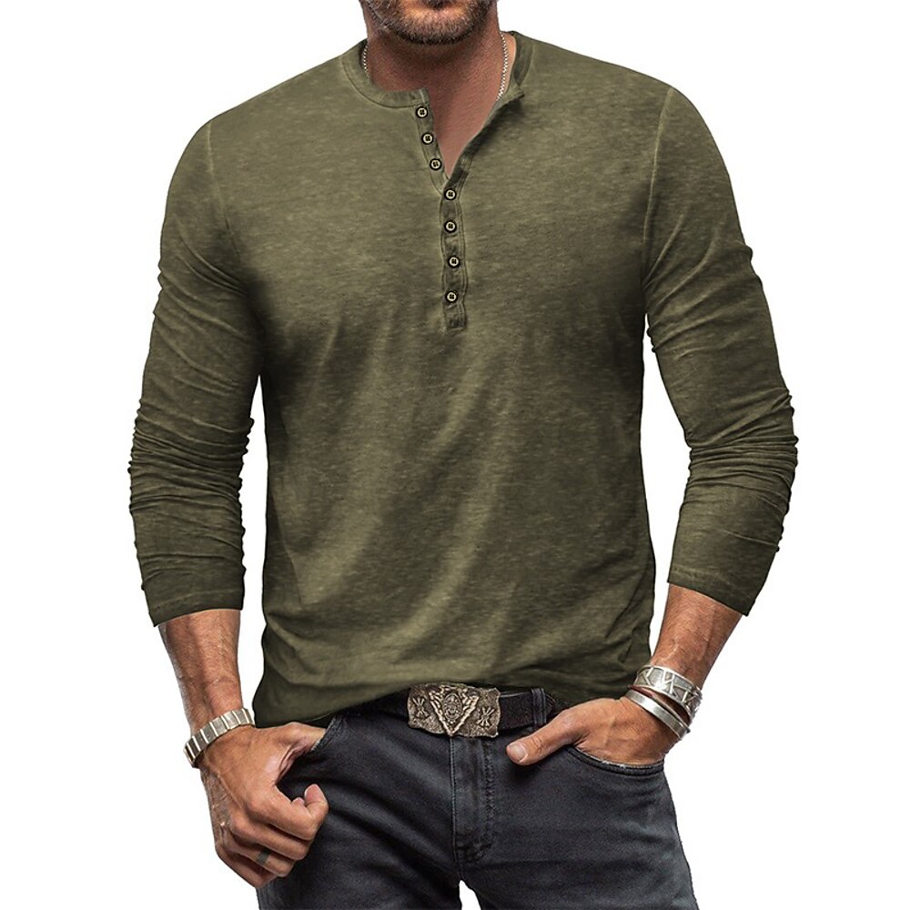 Herren Henley Shirt T-Shirt langarmshirt Glatt Henley Strasse Urlaub Langarm Bekleidung 100% Baumwolle Vintage Modisch Basic Lightinthebox