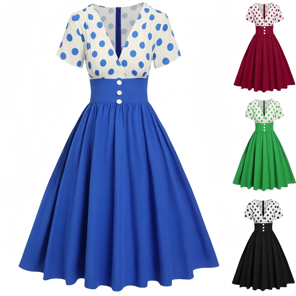 Retro Vintage 1950s Vintage-Kleid Kleid Maskerade Damen Gepunktet A-Linie Karneval Silvester Maskerade Casual Erwachsene Kleid Lightinthebox